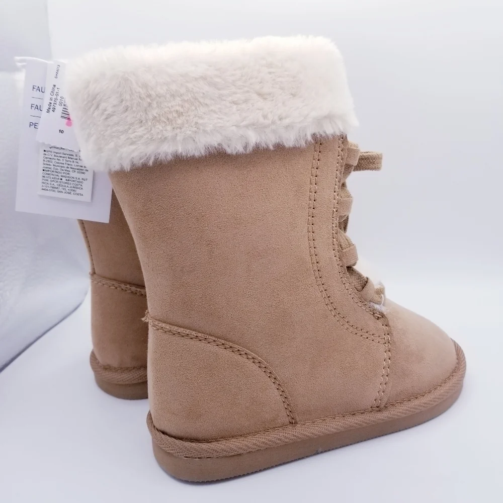 Old Navy #497370 Cozy-Lined Faux-Suede Lace-Up Tan Boots for Toddler size 10